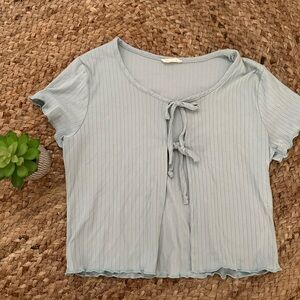 BLUE KNIT TIE FRONT TOP